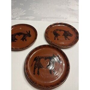 3pc Tennessee Clayworks Redware Cow Pig Bunny Rabbit 7” Plates Farmhouse Country